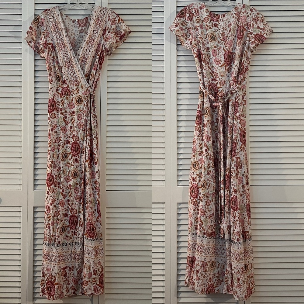 Unbranded Wrap Maxi dress, short sleeve, 100% cotton, Size S, floral print.
